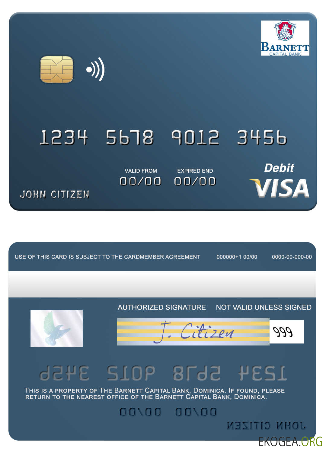 Carte de débit visa de la Dominique Barnett Capital Bank